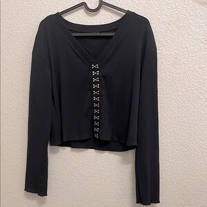 Black Long Sleeve Loose Fitting Crop Blouse